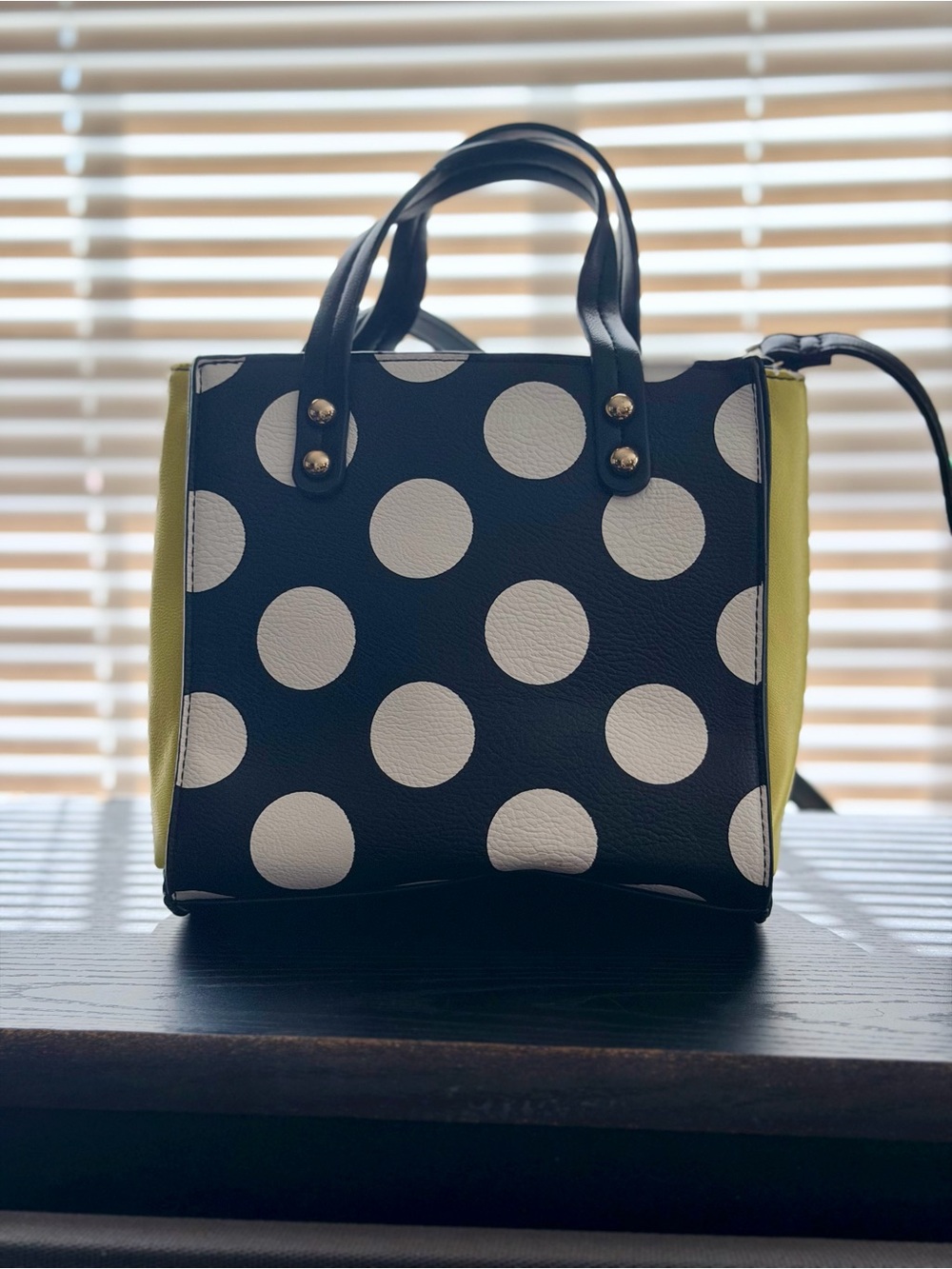 Black & White Polka Dot Mini Bag with Lime Side Panels